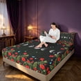 thumbnail image 3 of Homewish Red Flower Floral Queen Sheets, Bohemian Moon Phase Queen Sheet Sets, 4 Pieces, 1 Flat Sheet, 1 Fitted Sheet and 2 Pillowcases, 3 of 6