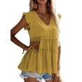 thumbnail image 4 of SAYOO - Chaleco holgado con volantes y plisado con cuello en V para mujer, informal, sin mangas, a la moda SAYOO Estilo de ocio, 4 of 8