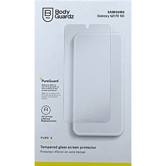 BodyGuardz Pure 2 Antimicrobial Tempered Glass Screen Protector - Samsung Galaxy S21 FE 5G