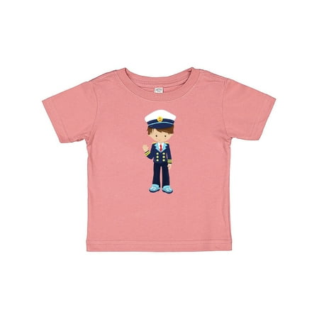 

Inktastic Cute Boy Boat Captain Skipper Brown Hair Gift Baby Boy T-Shirt