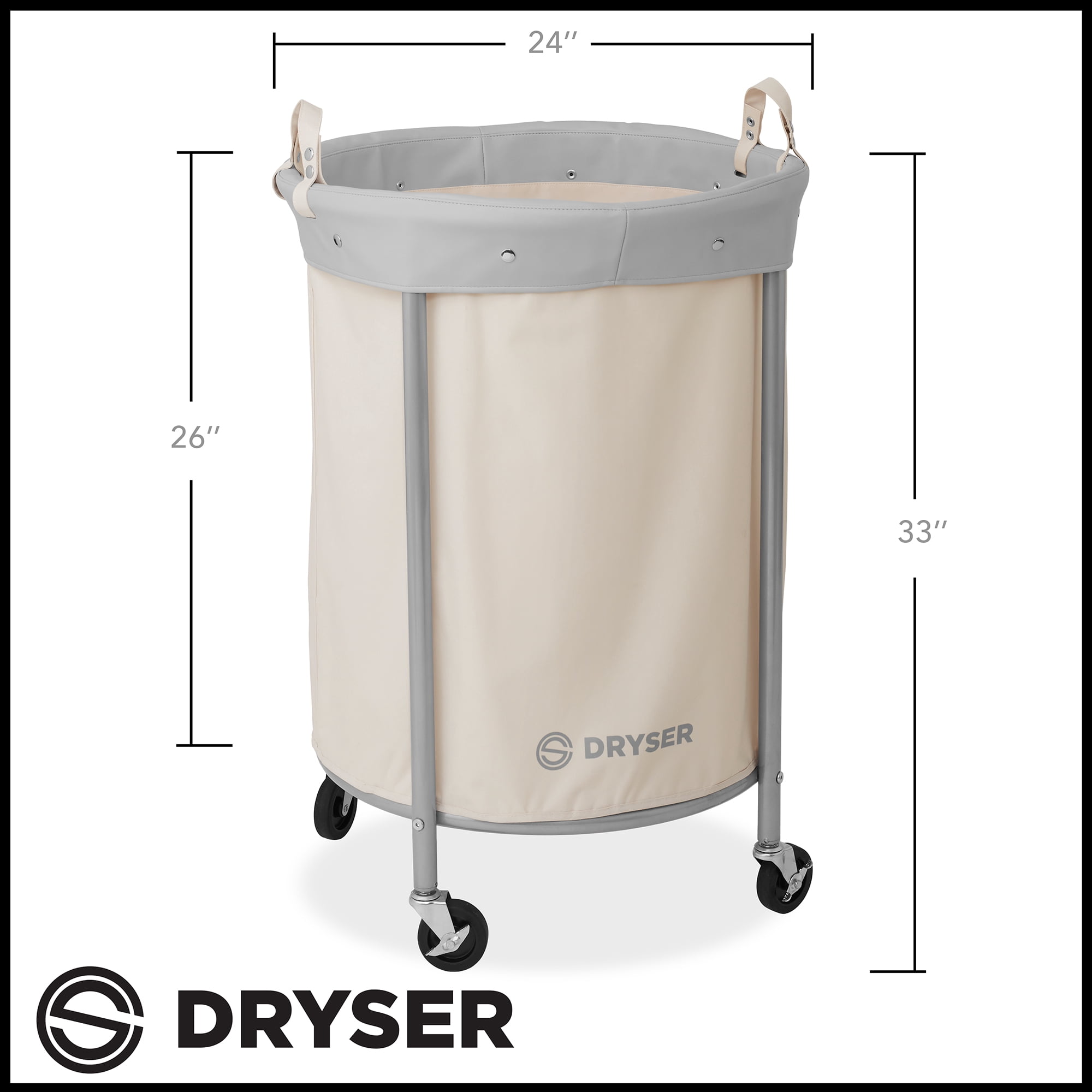 Round Commercial Heavy-Duty Rolling Laundry Hamper on Wheels with Removable Canvas Bin, White