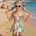 thumbnail image 3 of Xixirimido Vibrant Retro Hippie Flower Print Girls Swimsuits One Piece Sleeveless Swimwear with Skirt Modest Bathing Suit with Built-in Shorts Beach Vacation Swim Dress, 10-11 Years, 3 of 7