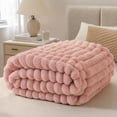 thumbnail image 3 of Striped Bubble Faux Rabbit Fur Throw Blanket,60"x80",Ultra Soft,Luxury Ribbed Faux Fur Throw,Thick Warm Textured Blanket,Cozy Fluffy Reversible Polyester for Bed,Couch,Chair,Sofa,Pink, 3 of 6