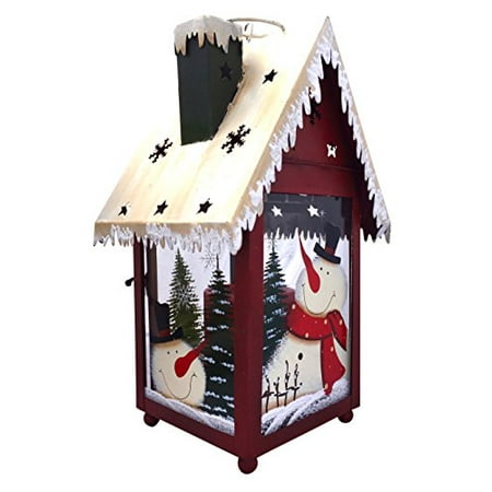 Lighting Decorative Entry Hanging Lantern - Christmas Snowman Lantern Decoration - Decorative Holiday Table Centerpiece or Hanging Lantern Holder for Pillar Candle or LED Light. Indoor Use