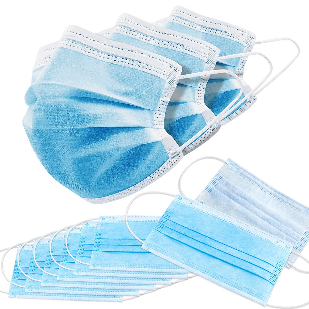 2500 PCS Disposable Triple Layer protection Face Masks Mask Individually packed of 50 General use 3-Ply Blue safety Filter Masks with elastic earloops - image 1 of 5
