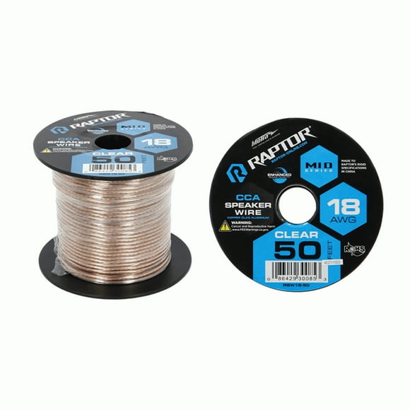Raptor RSW1850 50 Feet Audio Stereo Speaker Wire Cable 18-Gauge-Clear
