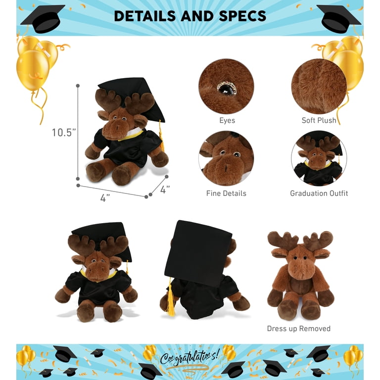 DolliBu Moose Graduation Plush Toy - Soft Huggable Graduation Stuffed