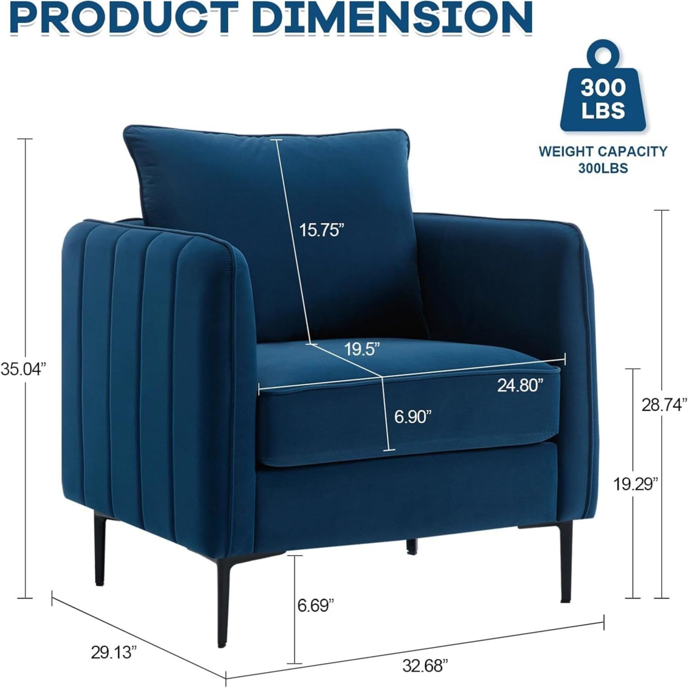 Noble House Mid-Century Modern Velvet Upholstered Accent Chair with Pillow, Metal Legs, Blue