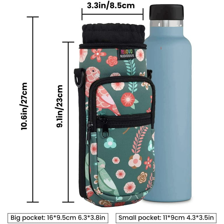 Nuovoware Water Bottle Carrier Bag, Bottle Pouch Holder, Adjustable Shoulder Hand Strap 2 Pocket Sling Neoprene Sleeve Sports Water Bottle Accessories