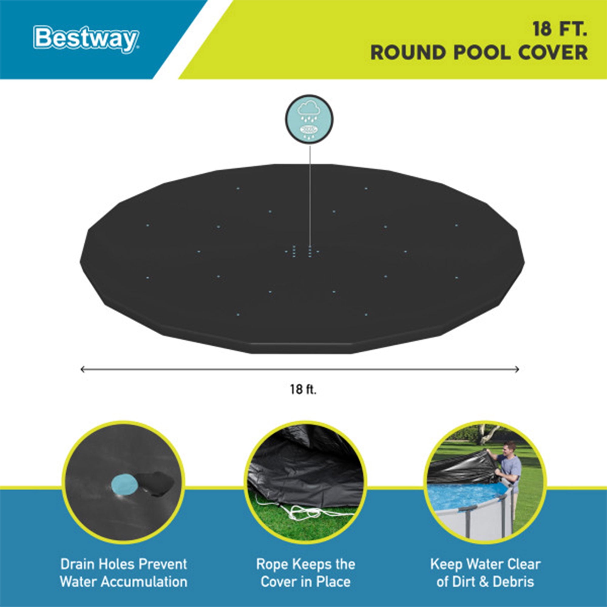 Bestway Flowclear 18' Swimming Pool Cover for Above Ground Frame Pools (Cover Only)