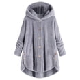 thumbnail image 1 of Women's jacket fashion button fluffy wool hooded jacket loose winter warmth plus sizeLight greyL, 1 of 3