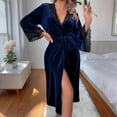 thumbnail image 2 of Sexy Robes for Women Side Slipt Long Sleeve Bathrobe with Belt Soft Lightweight Full Length Sleepwear Bridesmaid Wedding Party Robes Elegant Trendy Bath Robe Dressing Gowns Blue S, 2 of 4
