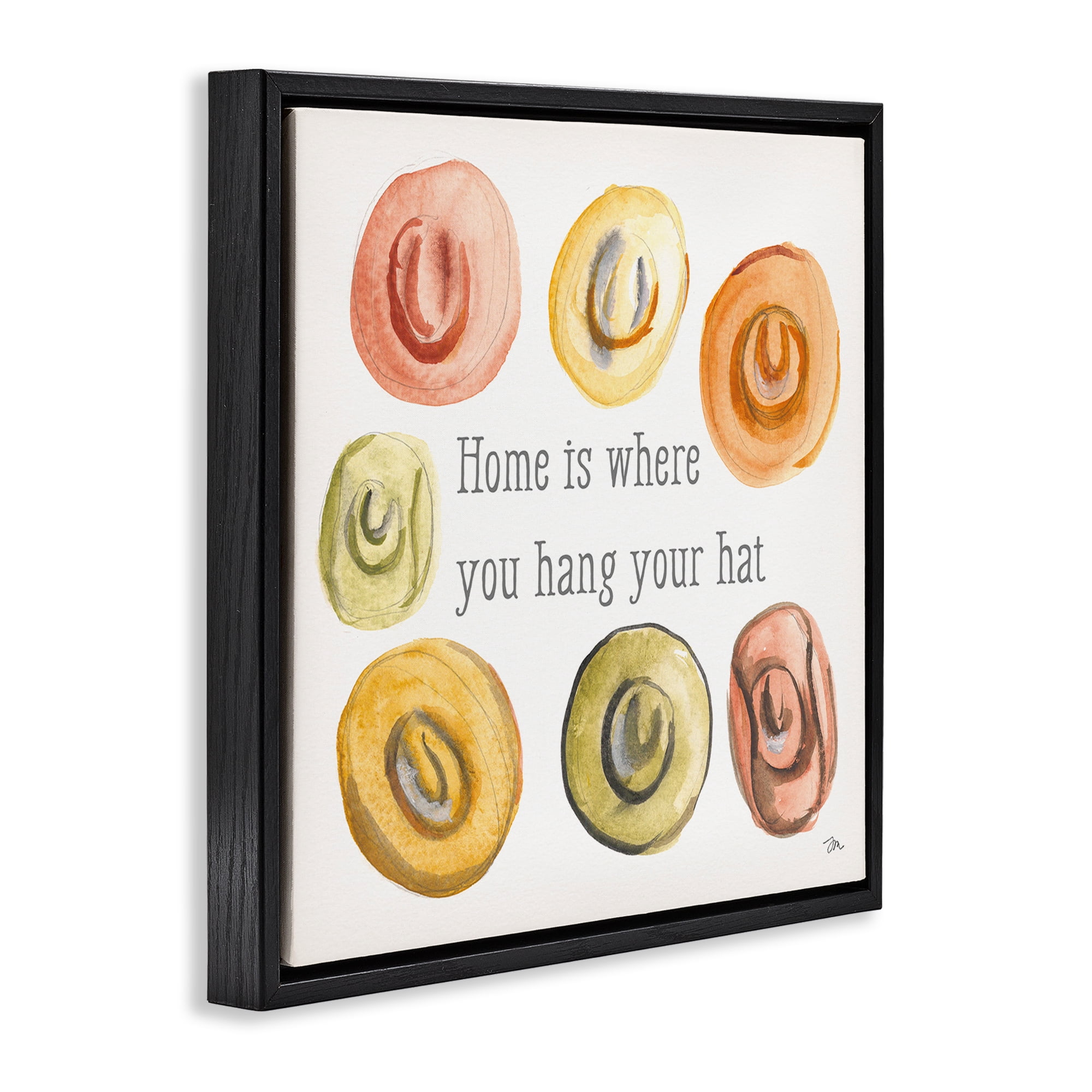Stupell Industries Hang Your Hat Phrase Typography Painting Black Floater Framed Canvas Art Print Wall Art, 18 x 18