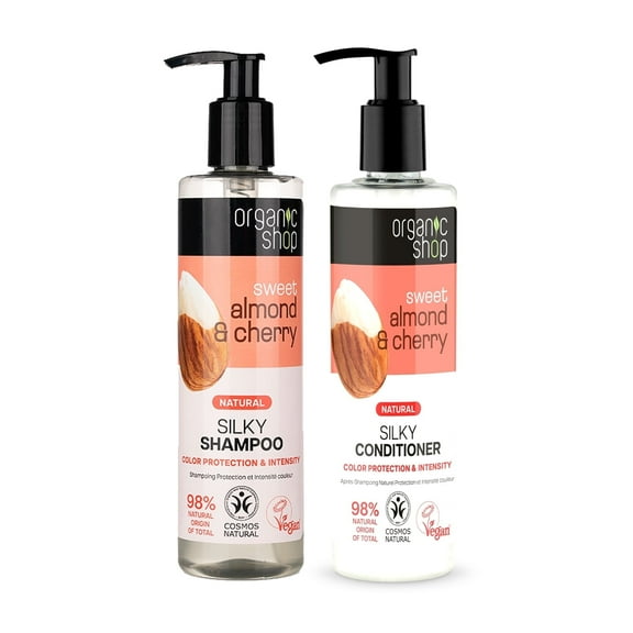 Organic Shop Almond Oil & Cherry - Color Protection Shampoo & Conditioner, 100% Vegan & Organic, Rich In Vitamins & Minerals, Silky Hydration & Nourishing. 9.5 Fl Oz