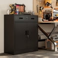 thumbnail image 3 of BESFUR Metal Garage Storage Cabinet with 2 Doors and 2 Drawers, Locking Stoage Cabinet for Garage, Classroom and Office - Black, 3 of 10