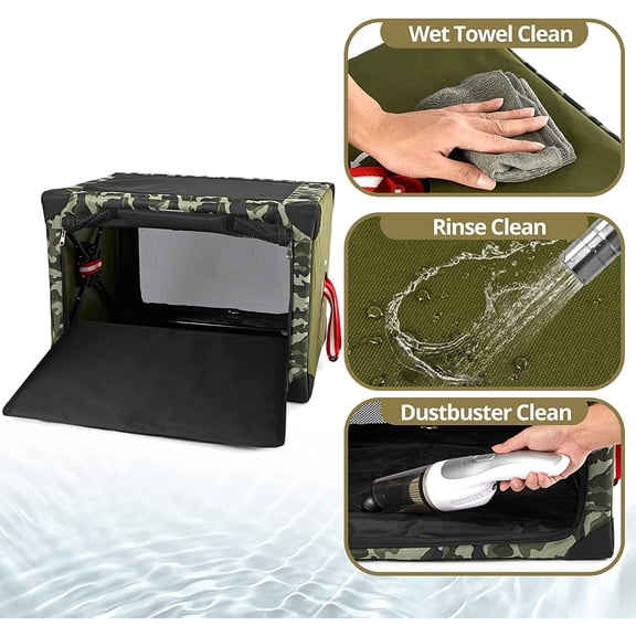 Yoken Soft Dog Crate, Upgrade Portable Folding Dog Crate, One-Step Open with Carrying Bag Applicable to Home/Camping/Car, Green Camouflage, 37.4" Lx26 Wx26 H (PT05CRAT38262602GNXL)