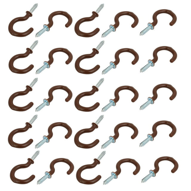 Unique Bargains 1 Inch Plastic Coated Screw-in Open Cup Ceiling Hooks Hangers Brown 25pcs