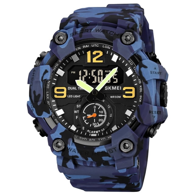 Herunwer Men's Digital Camo Sport Watch, LED Backlight, Water Resistant with Alarm and Stopwatch
