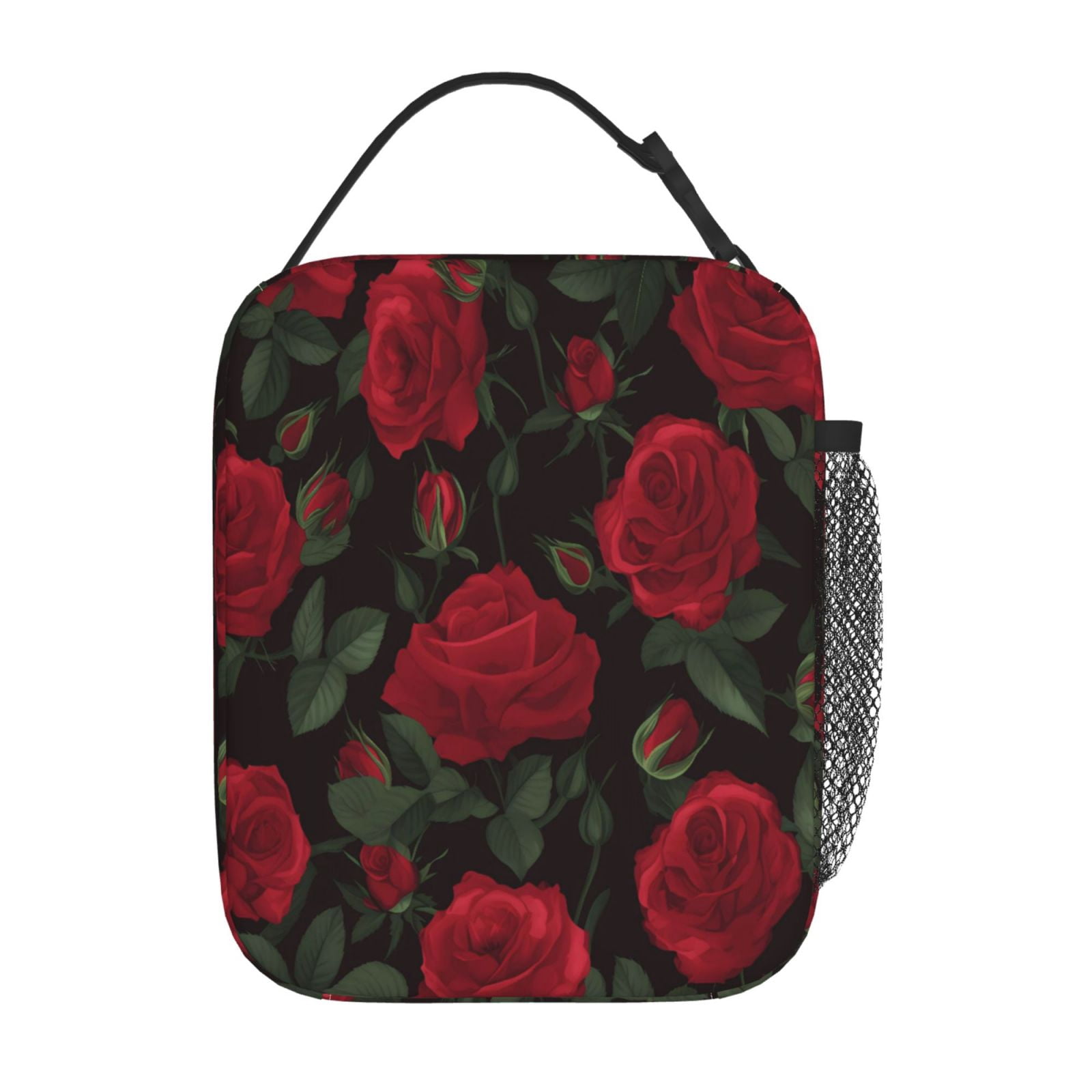 Lunch Bag For Women Men Insulated Portable Lunch Box Bento Box Office Picnic Travel Cooler Bag Red Rose Flower (2)