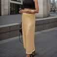 thumbnail image 2 of Riforla A Line Sequin Maxi Skirt Women High Waist Straight Shiny Split Maxi Skirt Female Streetwear Skirt Womens Skirts Gold M, 2 of 7