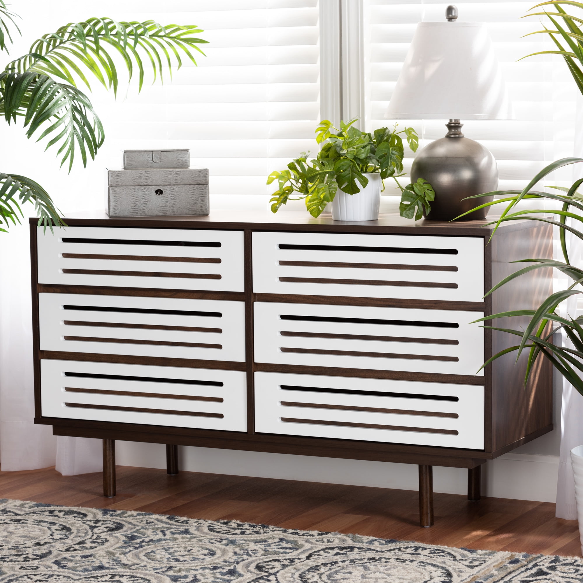 Details about   Baxton Studio Meike Mid-Century Modern Two-Tone Walnut Brown and White Finished 