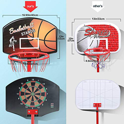 Portable Basketball Hoop Indoor and Outdoor Activities for Kids Age 3-8 with 3 Balls Kids Toy Basketball Hoop with Darts Target 2 in 1 with Height-Adjustable 3.2ft-6.2ft KAMDHENU Basketball Hoop