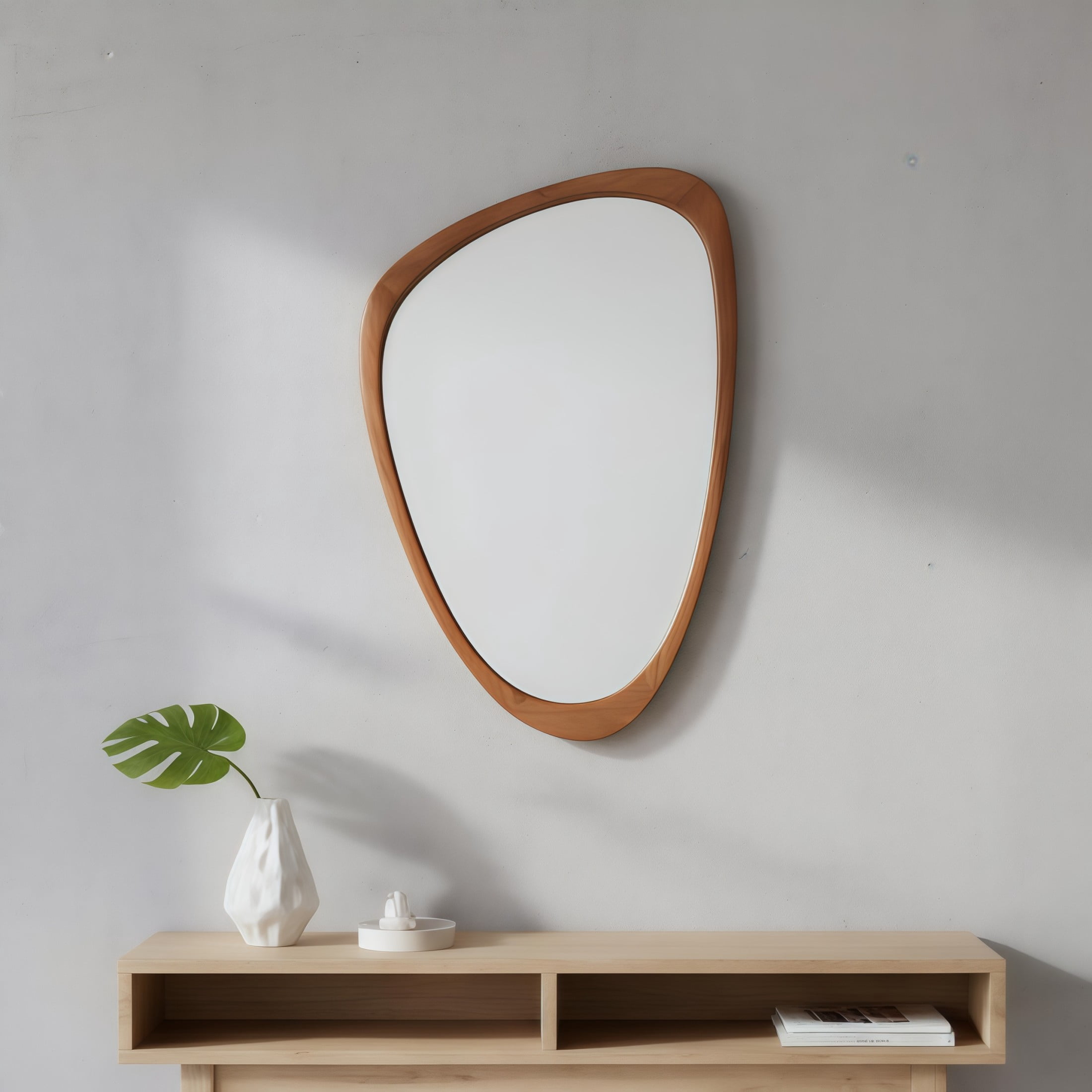 Noble House 20"x30" Irregular Solid Wood Wall Mirror, Modern Asymmetric Decorative Accent Bathroom Mirror, Yellowish Brown