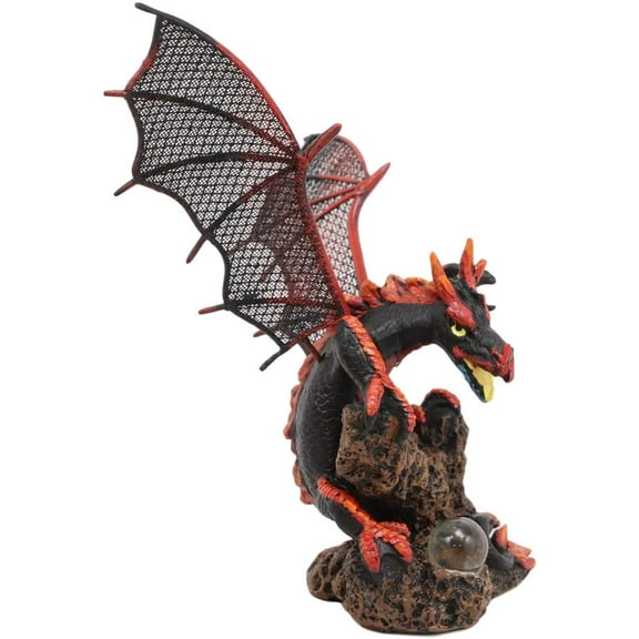 Ebros Red and BlackBattle Hardened Volcano Pterosaur Dragon Figurine 6" Long