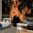thumbnail image 2 of Peel and Stick Wallpaper Canvas Flames Sports Ball Cool Fire Themed Gym Basketball Splashing Water Modern Art Wall Mural Decor Self Adhesive and Removable 100in x 144in, 2 of 7