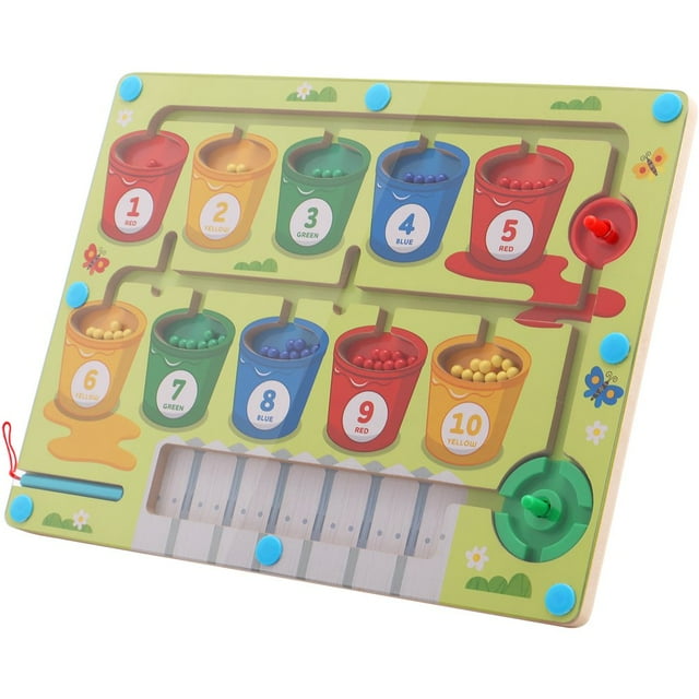 Magnetic Color Sorting Board Wooden Color Counting Maze Board Color Classification Learning Board Montessori Educational Kids Toy Color and Number Matching Game for Kids Toddlers