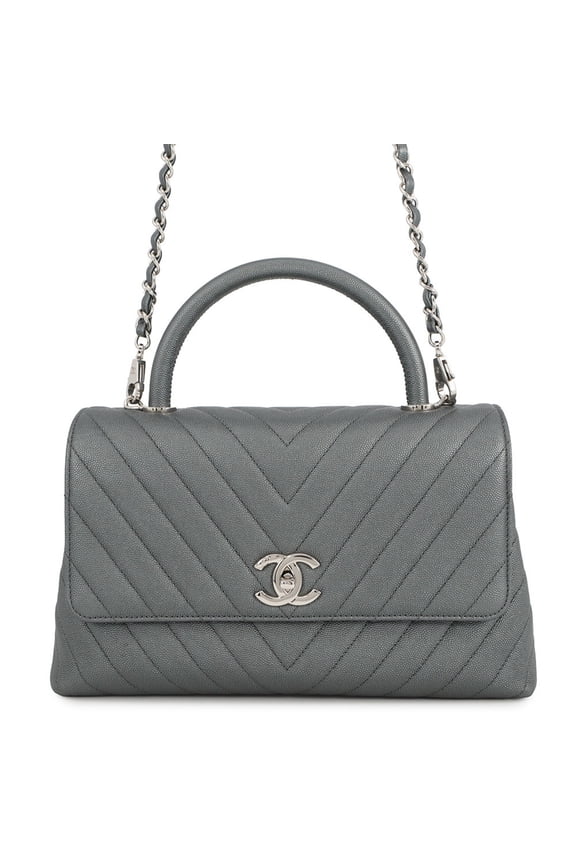Pre-Owned Chanel handbag with chevron Coco mark handle and caviar leather A92991, a... (Good)