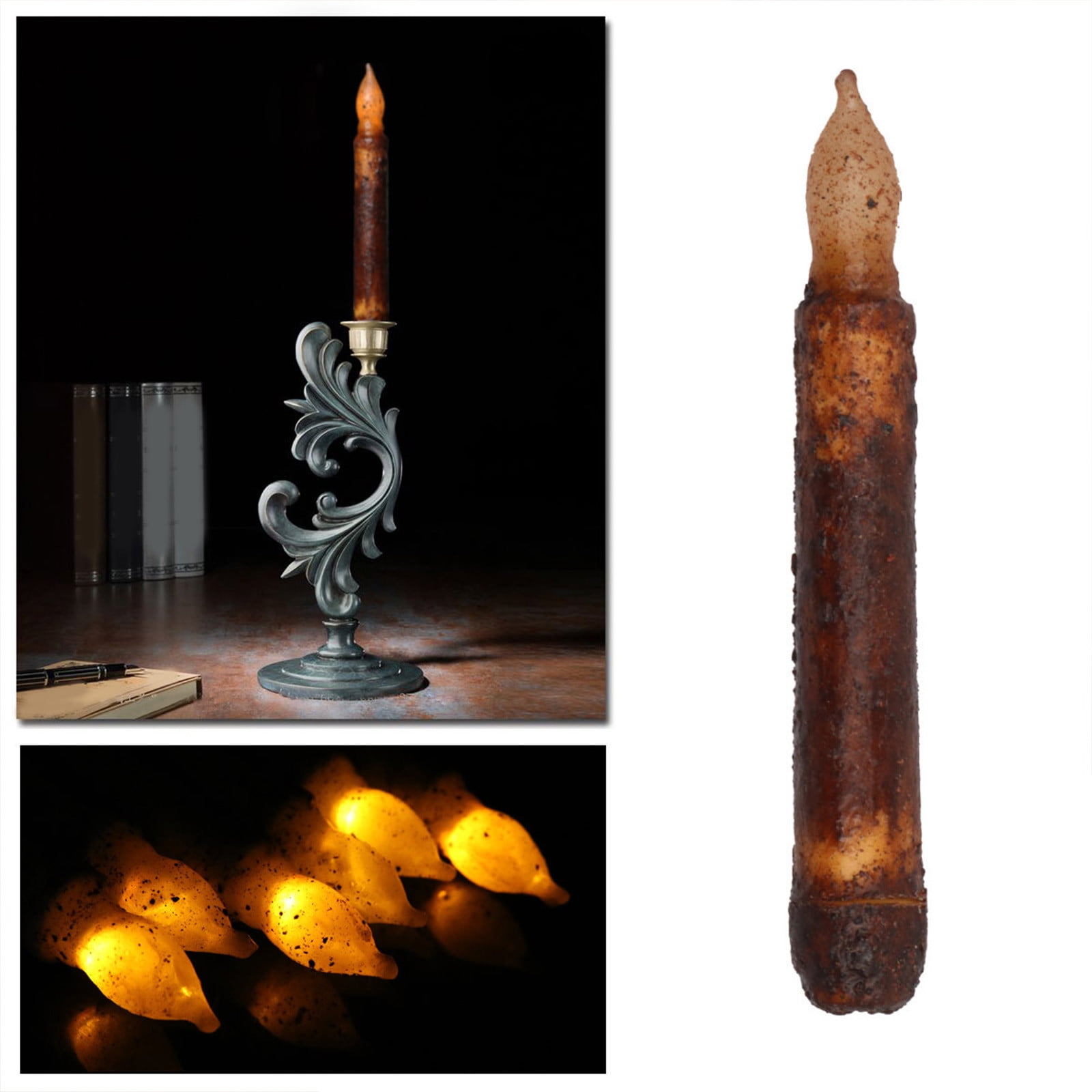 Kmdttou Outdoor Decorations Solar Lights Taper Primitive Candles 6pcs Real Wax Hand Dipped Battery Operated Flameless Candles For Christmas Halloween Home Decor Church