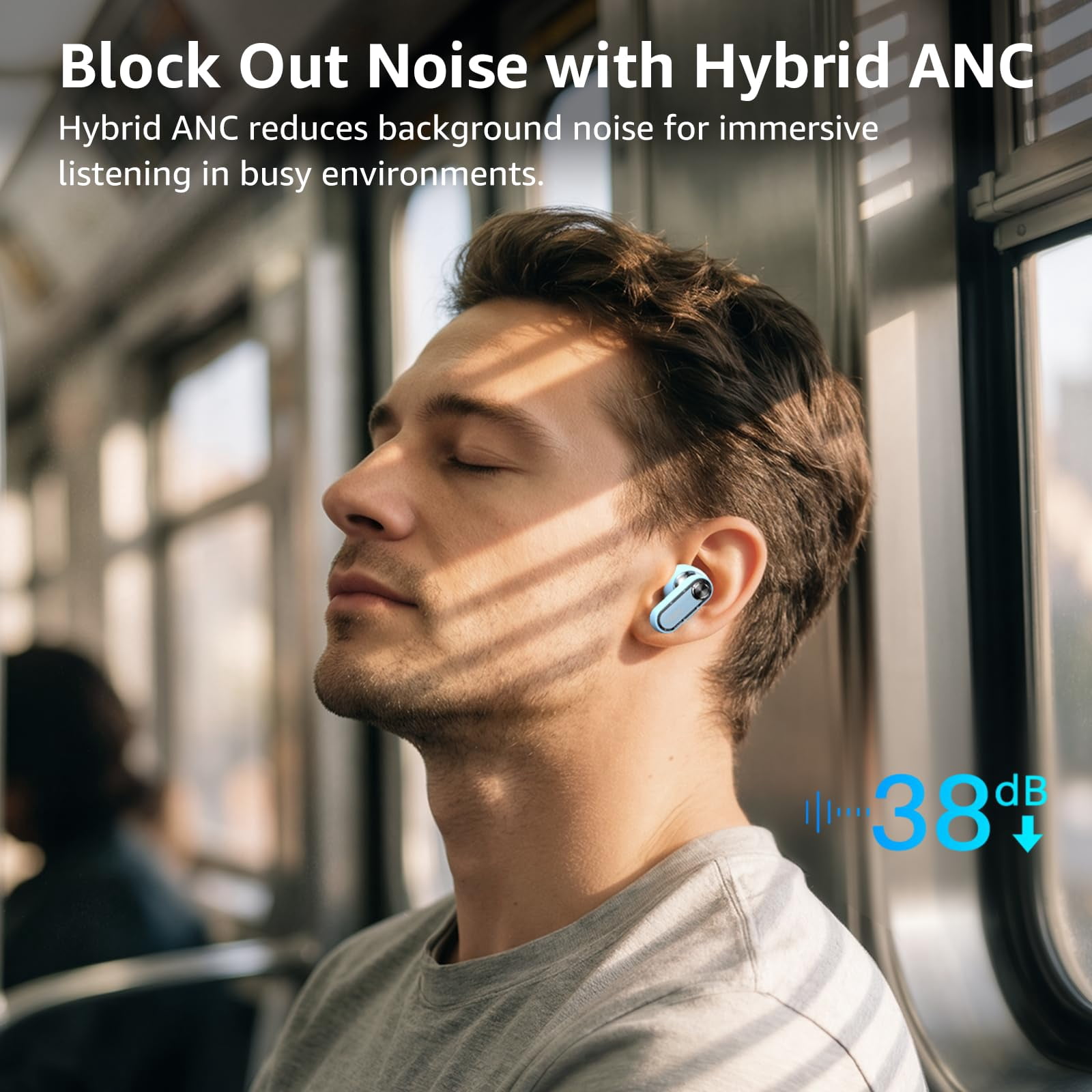TOZO AI Translation Hybrid Active Noise Cancelling Earbuds, 100+ Languages, 70H, Smart ENC AI Calls, Stereo Bass with App-32EQ, IPX5 Waterproof Bluetooth 5.4 Headphones, Sleek Transparent Design