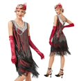 thumbnail image 3 of Vestido estilo flapper vintage de los años 20 con escote en V y doble borla, disfraz de Gran Gatsby para cosplay, fiesta de cóctel, baile de Charleston, vestido con lentejuelas y tachuelas, 3 of 5