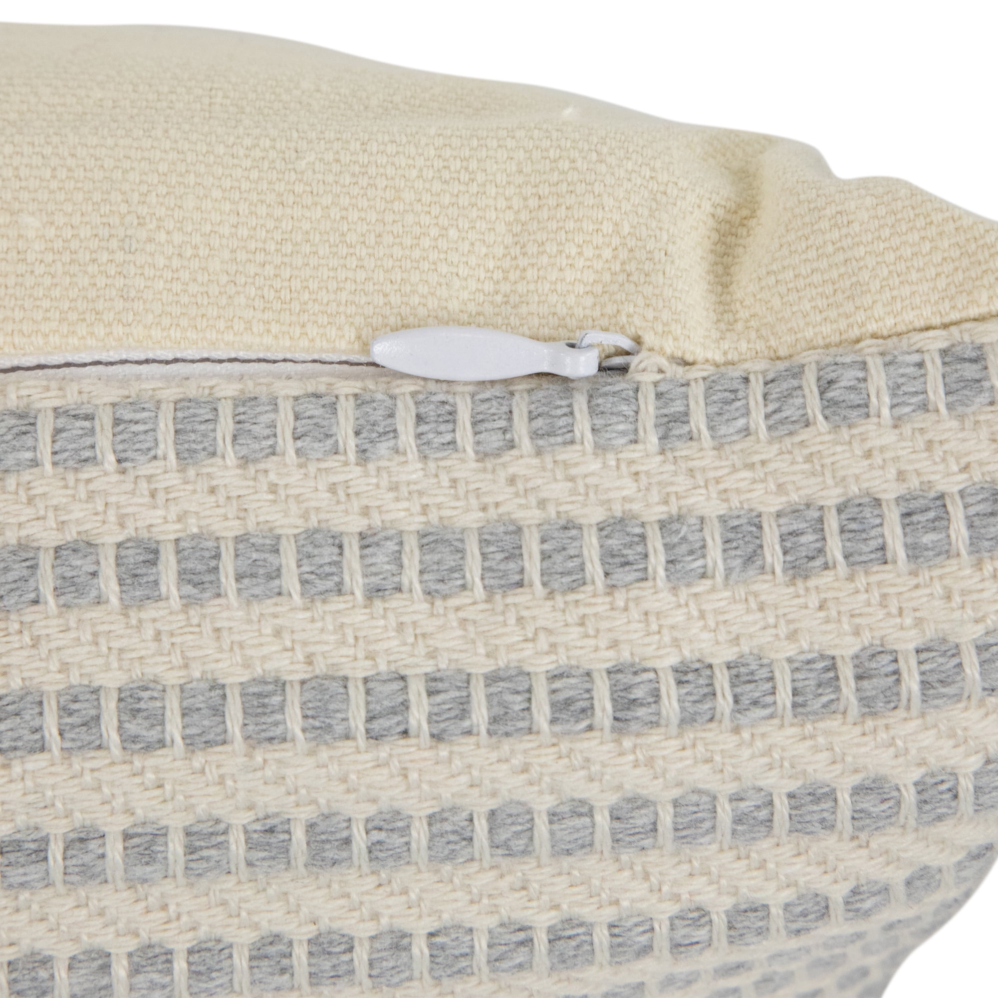 18" Double-Sided Striped and Solid White Square Woven Throw Pillow with Tassels