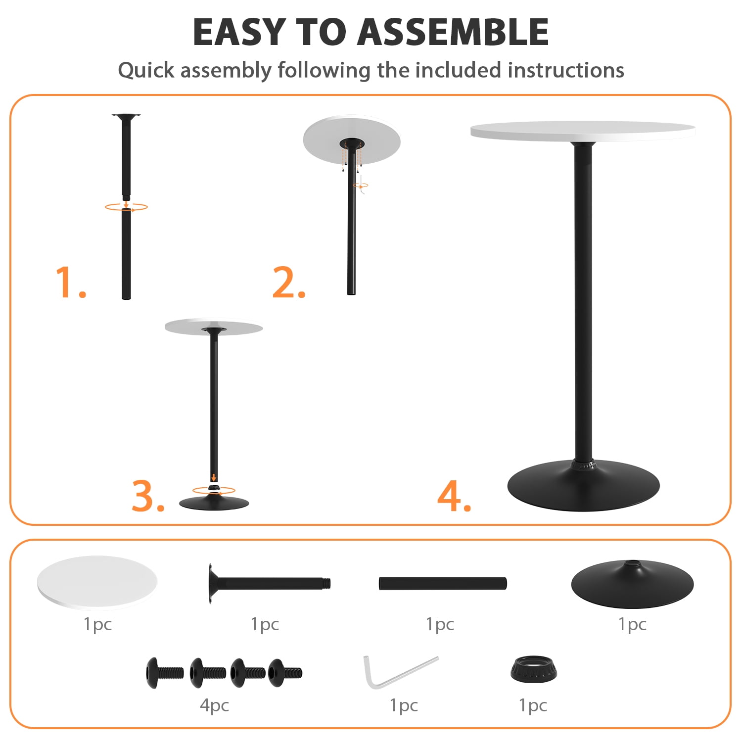 YRLLENSDAN 38.9 Inch Cocktail Tables for Parties Bar Height, Round High Top Tables Pub Tables High Bar Table Tall Bistro Table, White