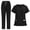 #01_Black, variant on Women's Medical Scrub Sets V-Neck Short Sleeve Top and Drawstring Straight Leg Pants Multi-Pocket Nursing Uniform Solid Color Caregiver Workwear S - XXL