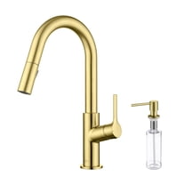 Kibi Fusion Single Handle Pull Down Kitchen & Bar Sink Faucet with Soap Dispenser - Brushed Gold