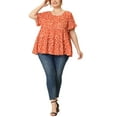thumbnail image 2 of MODA NOVA Juniors Plus Size Polka Dots Round Neck Ruffle Sleeve Peplum Blouse Orange 1X, 2 of 6