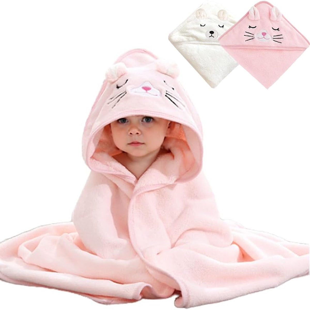 2-Pack Baby Hooded Towel Set, 31.5x31.5 Inch Ultra Soft & Absorbent Bath Towels for Newborns, Infants, Toddlers - Baby Shower Gift for Boys and Girls