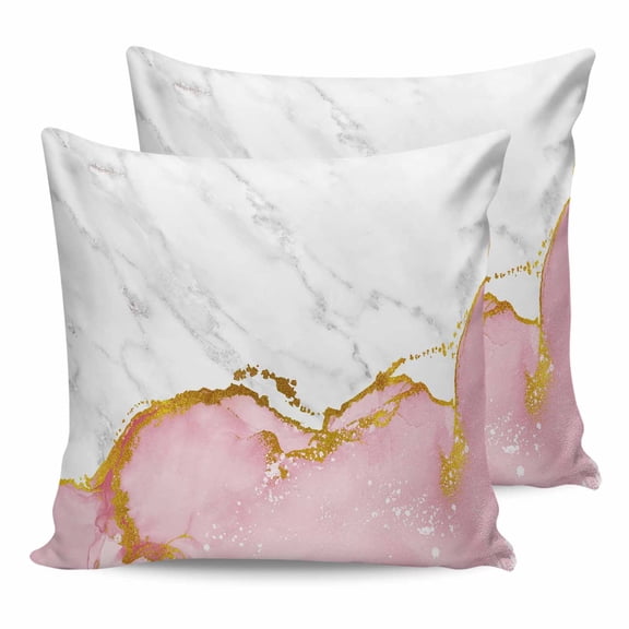 26x26 Pillow Covers Set of 2, Pink Gold Marble Throw Pillow Covers Decorative Couch Cushion Case, Modern Abstract Marble Crack Texture Microfiber Square Pillowcases for Bedroom Car Living Room