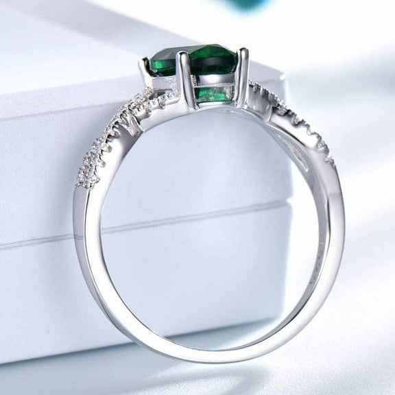 Iramat 925 Sterling Silver Emerald Zircon Ring – Women’s Fashion Jewelry, Rhodium Plated, Perfect for Weddings & Special Occasions