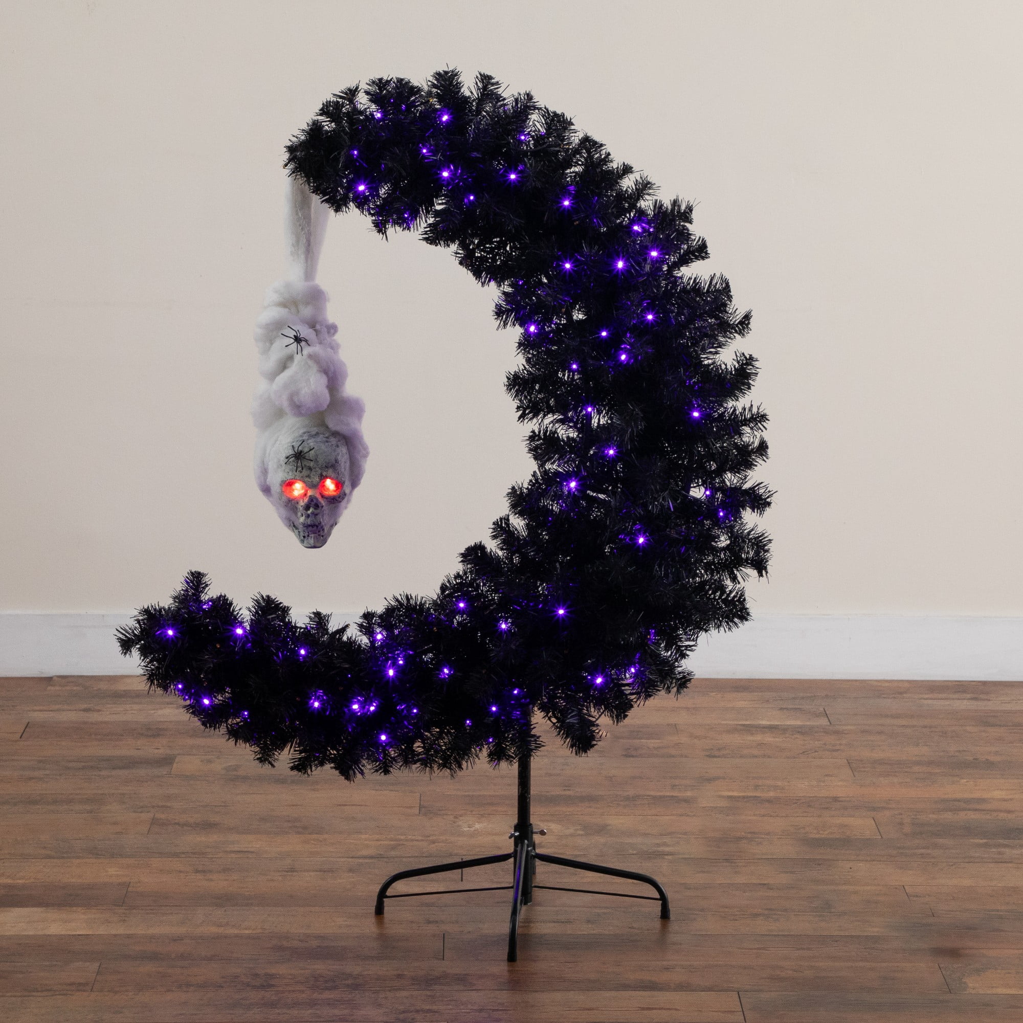 Nearly Natural 4ft. Pre-Lit Artificial Halloween Black Moon & Skull Tree with 250 Orange & Purple LED Lights