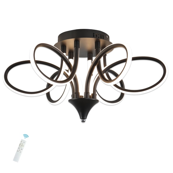 22 In. 6-Light Black Curved Modern Dimmable LED Semi-Flush Mount for Bedroom Dining Room