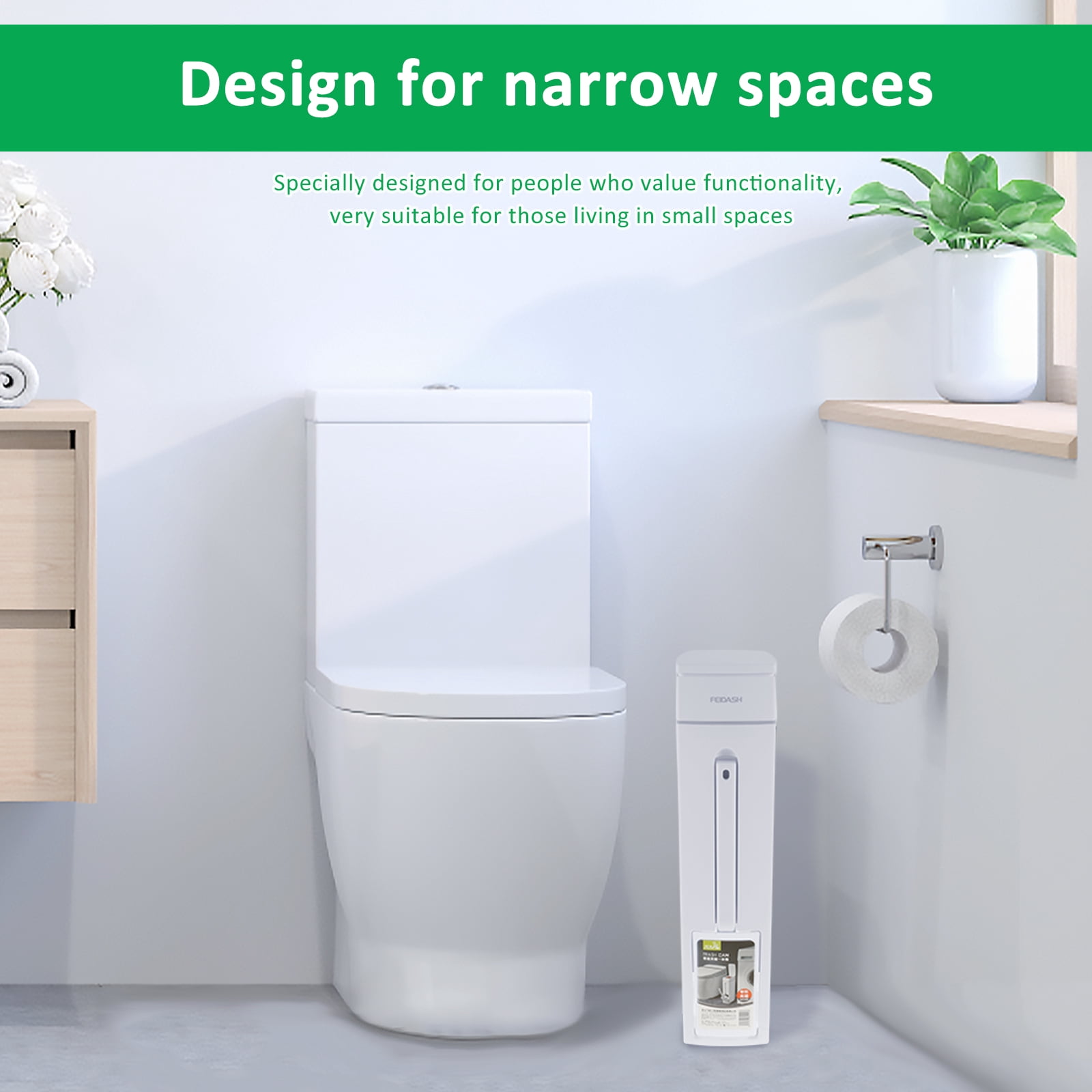 FVKRNYZ Trash Can with Toilet Brush Holder Press-Type Plastic Garbage Can 4.5L Slim Rectangular Trash Bin for Toilet Kitchen