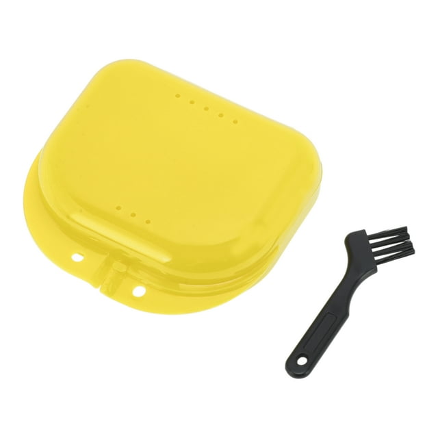 Unique Bargains 1 Set Braces Box with Brush Mini Braces Storage Box Yellow