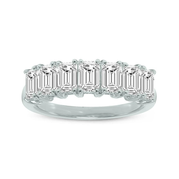 SZUL Women's 1.50 Carat TW Emerald Cut Seven Stone Lab Grown Diamond Wedding Anniversary Ring 14K White Gold
