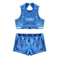 thumbnail image 3 of YEAHDOR Girls 2Pcs Dance Outfit Shiny Sequins Crop Top with Metallic Shorts Set Jazz Hip Hop Dancewear Blue 10, 3 of 7