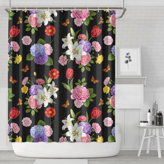 Pioneer Flower Floral Print Pattern Shower Curtain 84”x72", Bathroom Decorative Shower Curtain Set with 12 Hooks, Waterproof Washable