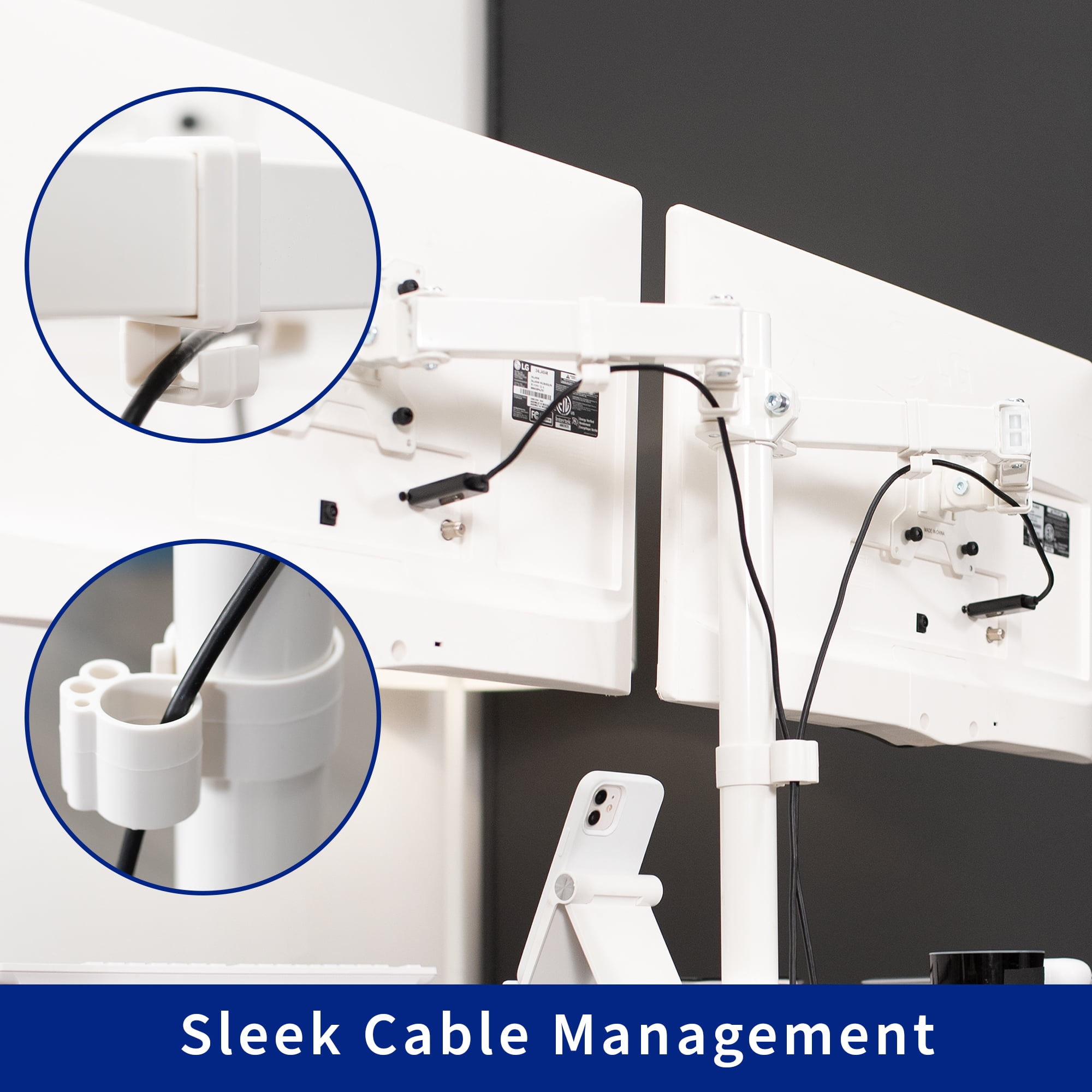VIVO White Dual Monitor Adjustable Mount w/ Glass Base, Fits 2 Screens up to 32"